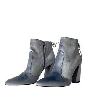 Stuart Weitzman Grandy Silver Bluish Steel Pane Velvet Ankle Boots Size 6.5M